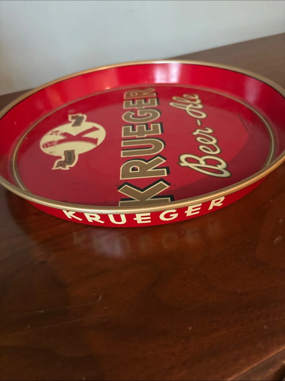 Vintage Krueger Beer-Ale Red and Gold Serving Tray